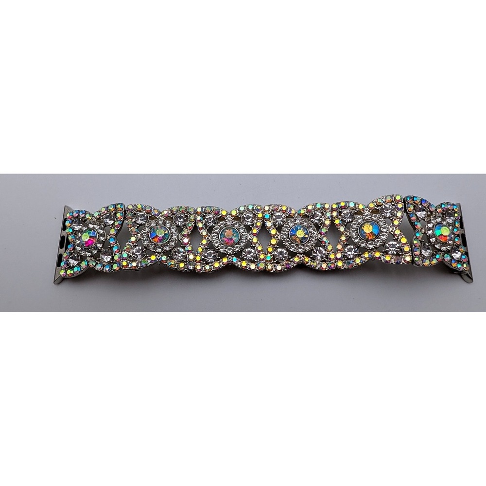 Silver AB Crystal Rhinestone Filigree Apple Watch Band Stretch Bracelet 38/40mm - Picture 1 of 5